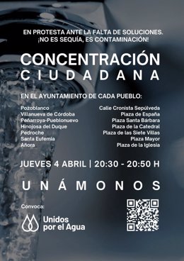 Cartel de las concentraciones convocadas por Unidos por el Agua bajo el lema de '¡No es sequía, es contaminación!'