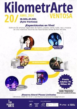 Teatro, poesía, rap, baile y música en vivo con artistas regionales, el día 20 en Ventosa con '1 kilómetro de arte'