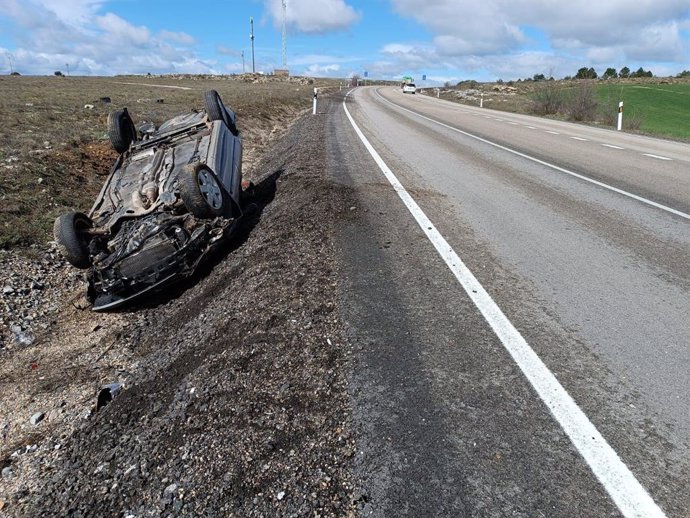 Accidente registrado en la N-122, en Omeñaca (Soria)