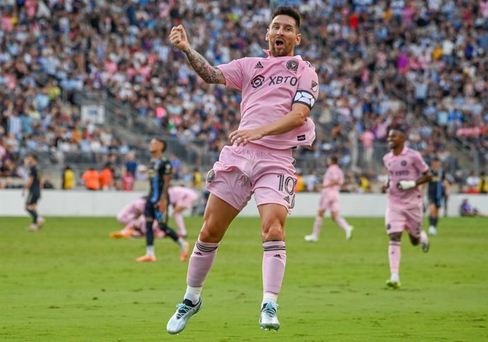 Archivo - 15 August 2023, US, Chester: Miami's Lionel Messi celebrates scoring his side's second goal during the USA Leagues Cup semi final match between Philadelphia Union and Inter Miami at Subaru Park. 