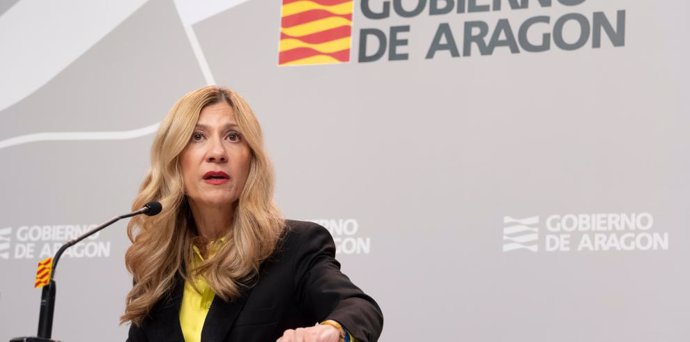 La vicepresidenta del Gobierno de Aragón, Mar Vaquero, en la rueda de prensa tras celebrarse el Consejo de Gobierno.