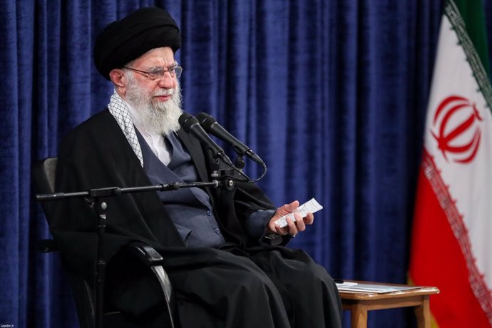 April 3, 2024, Tehran, Iran: Iranian Leader Ayatollah ALI KHAMENEI speaks during a meeting with politicians, the Iranian government, and military officials in Tehran. Khamenei said that 'Israel will be slapped' following the strike against the Iranian con