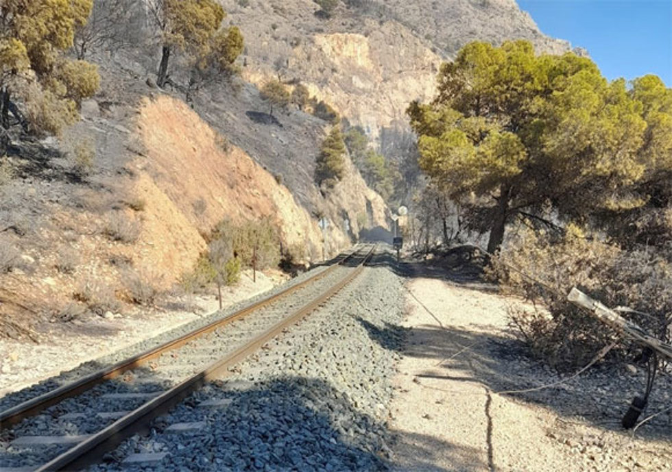 Vías del TRAM d'Alacant en la zona del Mascarat de Alicante.