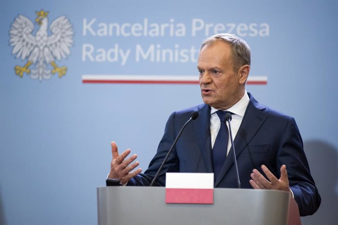 March 28, 2024, Warsaw, Poland: PM Donald Tusk speaks at a press conference with Prime Minister Denys Shmyhal in Warsaw. Poland's Prime Minister Donald Tusk and Ukraine's Prime Minister Denys Shmyhal signed agreements as the Polish and Ukrainian governm