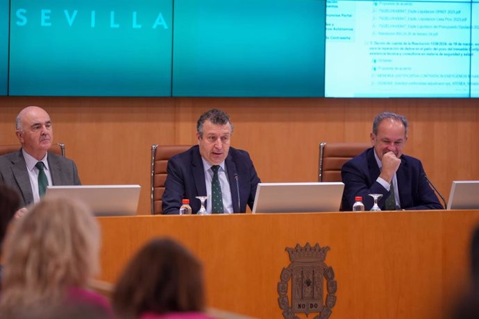 El presidente de la Diputación de Sevilla, Javier Fernández, durante la sesión plenaria.