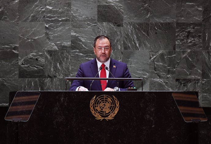 Archivo - UNITED NATIONS, Sept. 24, 2023  -- Venezuelan Foreign Minister Yvan Gil delivers a speech at the General Debate of the 78th session of the UN General Assembly at the UN headquarters in New York, Sept. 23, 2023.   Yvan Gil said Saturday that his 