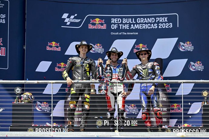 Archivo - Podio de MotoGP en el GP de Las Américas 2023