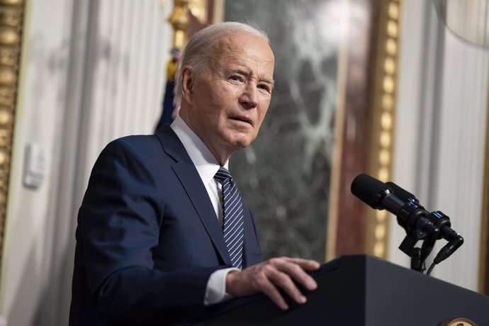 April 3, 2024, Washington, District Of Columbia, USA: United States President Joe Biden speaks on lowering healthcare costs during an event in the Indian Treaty Room in the Eisenhower Executive Office Building on the White House Campus in Washington, DC o