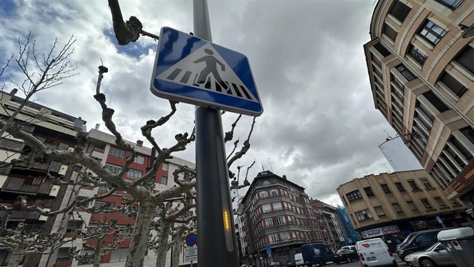 Imagen de una de las señales luminosas instaladas en varios pasos de peatones de la ciudad de León.