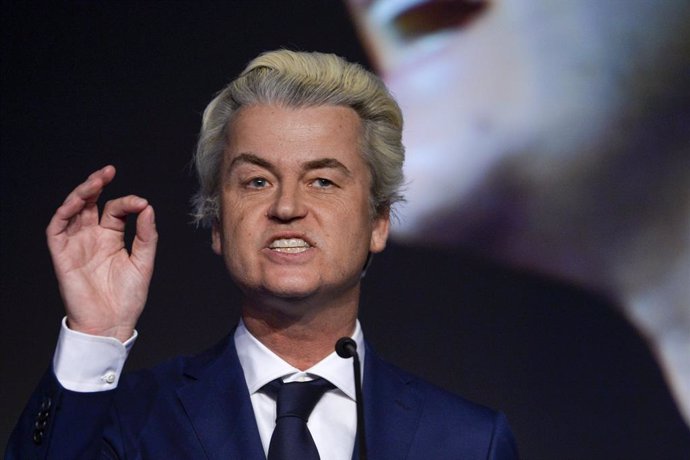 Archivo - March 4, 2016 - Brussels, BELGIUM - Dutch far-right politician Geert Wilders speeches at a party convention of Flemish far-right party Vlaams Belang, entitled 'Onze vrijheden verdedigen!' (protecting our freedom!), Friday 04 March 2016, in Bruss