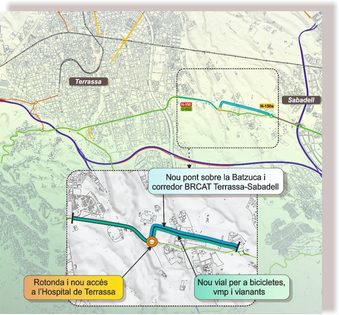 Plano del corredor de bus rápido entre Terrassa y Sabadel (Barcelona).