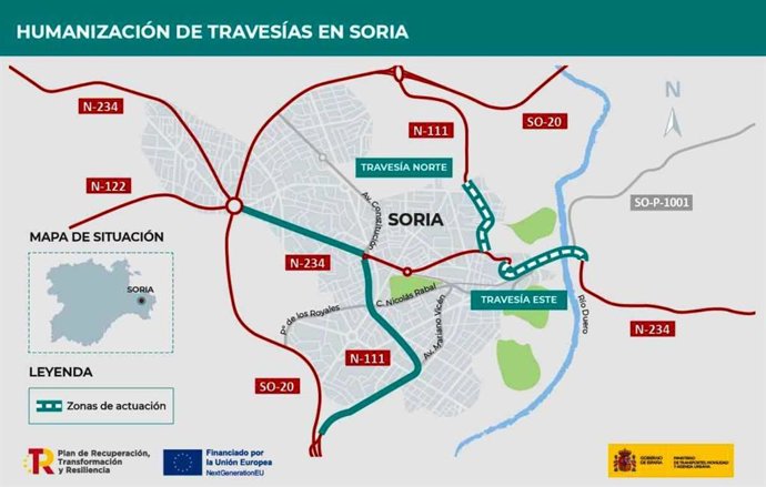Mapa de las intervenciones en las travesías.