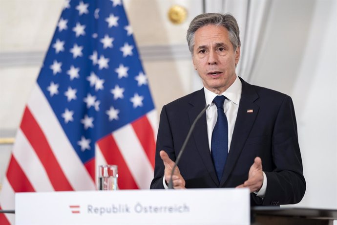 March 15, 2024, Vienna, Vienna, Austria: US-Secretary of State ANTONY BLINKEN during a press conference on a working visit to the Foreign Minister of Austria, Alexander Schallenberg in Vienna.