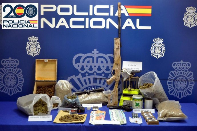 Drogas y material incautado por la Policía Nacional en el Barrio Santiago de Huesca.