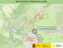Las obras en el puente de la N-603 en Los Ángeles de San Rafael (Segovia) afectarán al tráfico a partir del lunes
