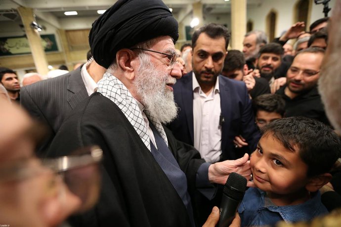 April 4, 2024, Tehran, Iran: Iranian supreme leader Ayatollah ALI KHAMENEI conversing with families and relatives of Revolutionary Guard Corps members killed in a strike on the country's consular annex in Damascus, which Tehran blamed on Israel, ahead of 