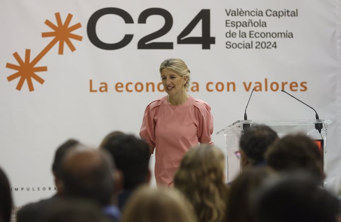 La vicepresidenta segunda y ministra de Trabajo y Economía Social, Yolanda Díaz, durante la inauguración oficial de València como Capital Española de la Economía Social