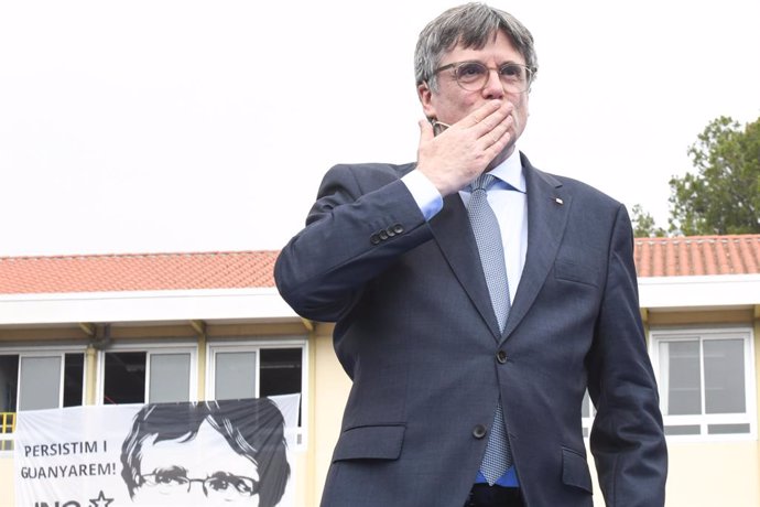 L'expresident de la Generalitat i candidat de Junts a les eleccions catalanes, Carles Puigdemont, durant l'acte