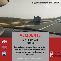 Imagen del 112 con información sobre el accidente en la N-111 en Soria.