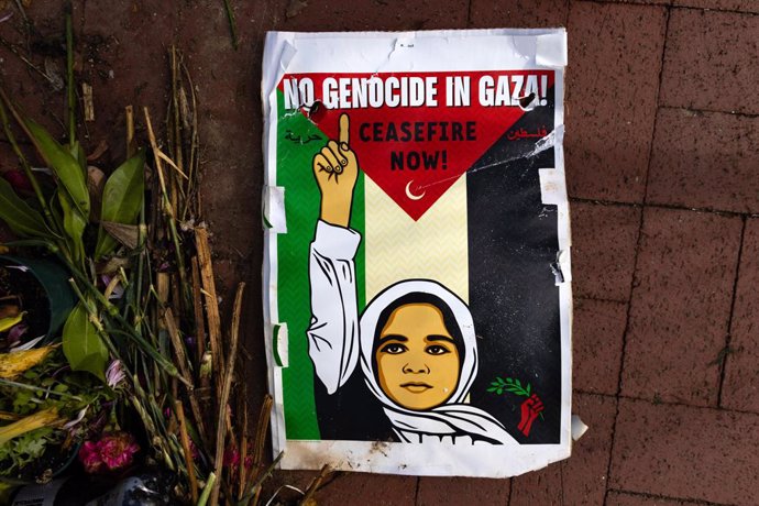 Cartell propalestí per a un alto el foc a la Franja de Gaza