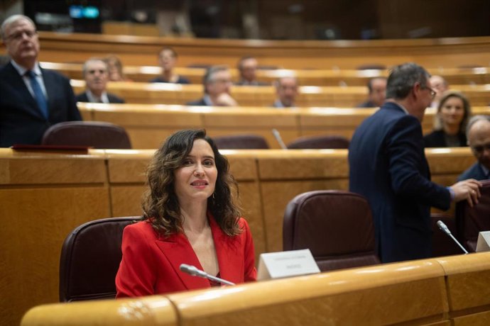 La presidenta de la Comunidad de Madrid, Isabel Díaz Ayuso, asiste a la Comisión General de las CCAA del Senado