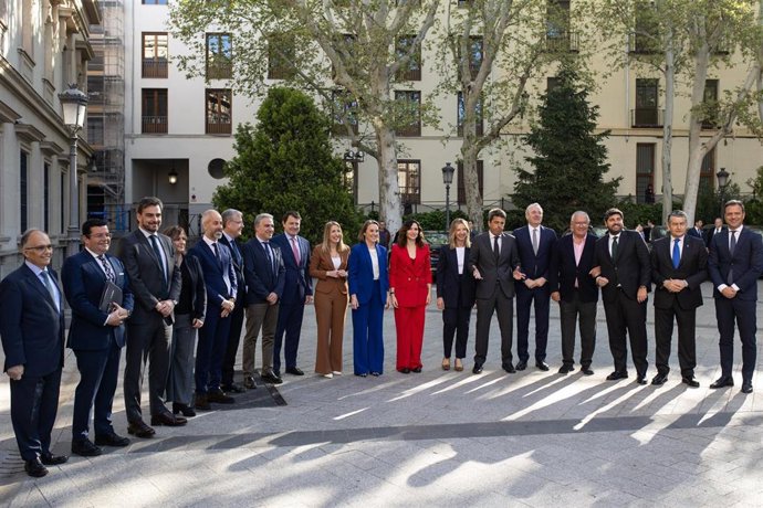 El vicepresidente primero en funciones de la Xunta, Diego Calvo, junto con otros dirigentes antes de su comparecencia en el Senado.