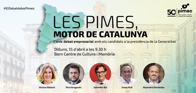 Cartel del debate electoral por el 12M organizado por Pimec, que se celebrará el 15 de abril en Barcelona