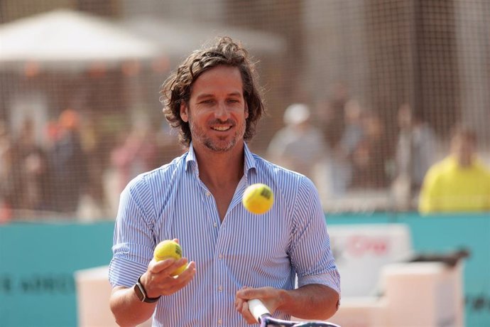 Feliciano López, director del Mutua Madrid Open, durante la inauguración de la pista de tenis instalada en la Plaza Mayor.