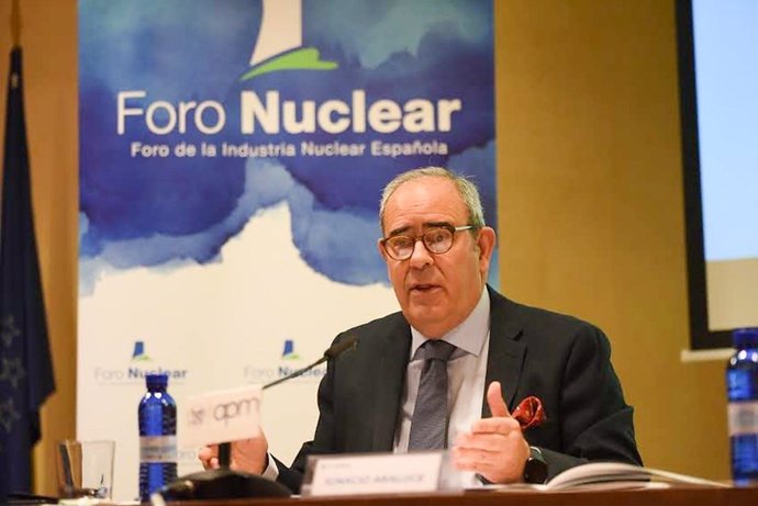 Archivo - El presidente Ignacio Araluce durante la rueda de prensa sobre el informe anual de resultados Foro de la Industria Nuclear en 2023