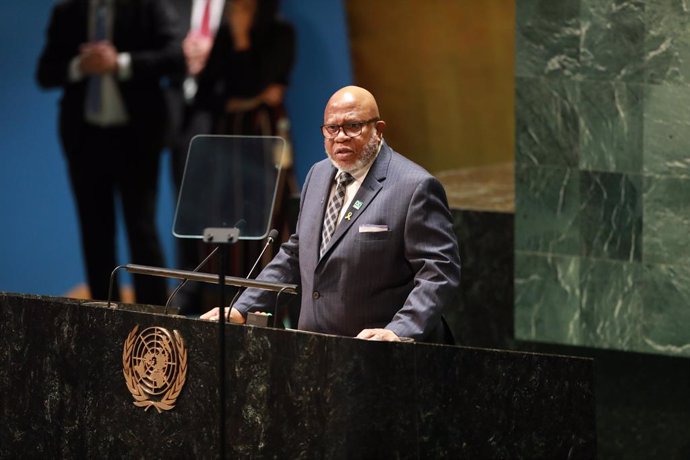 UNITED NATIONS, March 11, 2024  -- Dennis Francis, president of UN General Assembly, addresses the opening of the 68th session of the Commission on the Status of Women at the UN headquarters in New York, on March 11, 2024. UN Secretary-General Antonio Gut
