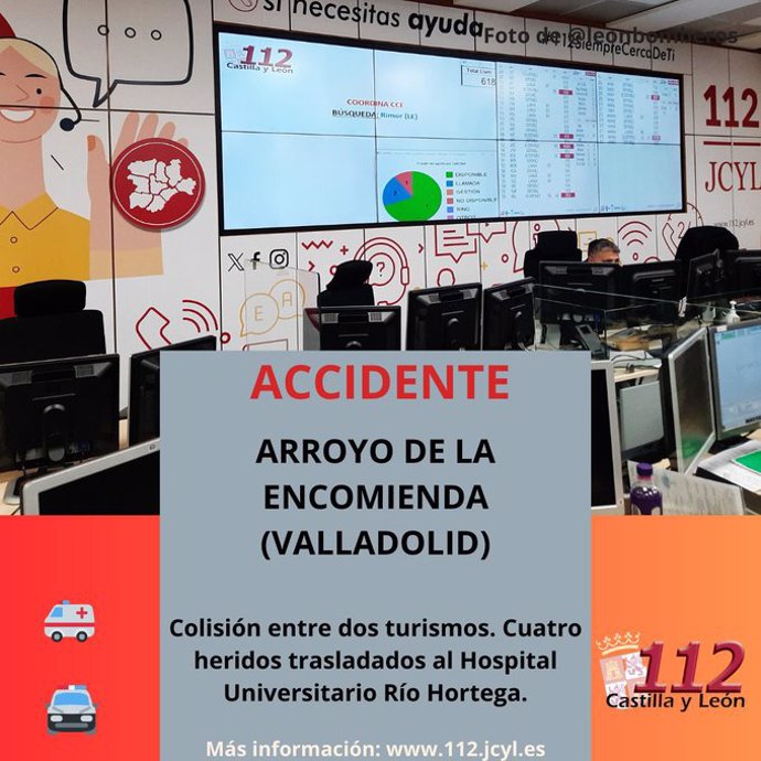 Gráfico elaborado por el 112 con datos sobre la colisión registrada en Arroyo (Valladolid)