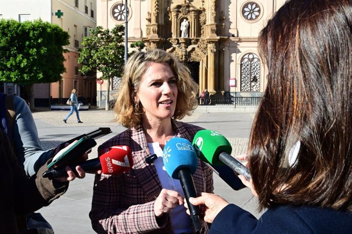 La vicesecretaria de Política Municipal del PP de Andalucía, Ana Mestre, este martes en Cádiz en declaraciones a los medios de comunicación.