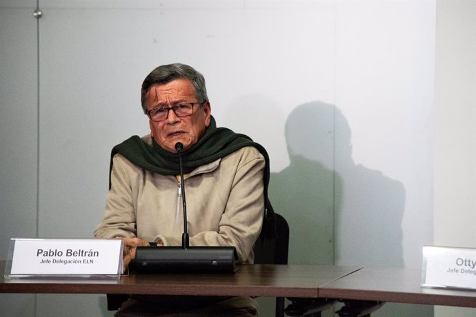 Archivo - October 10, 2023, Bogota, Cundinamarca, Colombia: The chief negotiator of the National Liberation Army (ELN) guerrilla group, Israel Ramirez Pineda, also known as Pablo Beltran during a joint declaration on the progress of the peace process betw