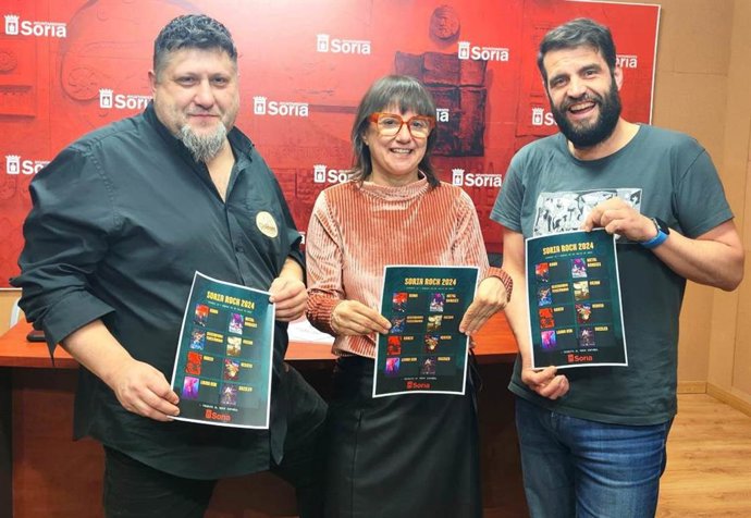 De izda a dcha, Ricardo Martínez, Gloria Gonzalo y Sergio Izquierdo presentan Soria Rock 2024