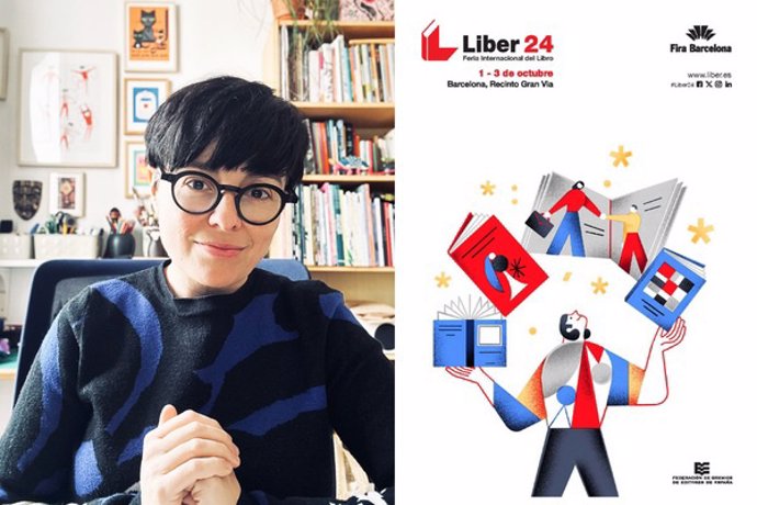 La ilustradora Mar Hernández 'Malota' y el cartel de la 42 Feria Internacional del Libro Liber