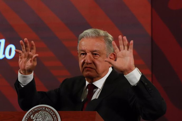 April 3, 2024, Mexico City, Mexico: Mexico's President, Andres Manuel Lopez Obrador, gesticulates while answering to media during a briefing conference at National Palace. on April 3, 2024 in  Mexico City, Mexico.