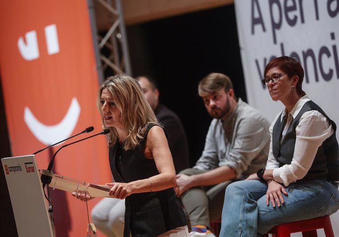 Archivo - Arxiu - La líder de Sumar i vicepresidenta segona i ministra de Treball i Economia Social, Yolanda Díaz, intervé durant un acte de Compromís-Sumar