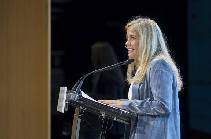 La consejera de Economía, Hacienda y Empleo de la Comunidad de Madrid, Rocío Albert, interviene durante un desayuno Madrid de Europa Press, en el Auditorio ‘Meeting Place’, a 18 de marzo de 2024, en Madrid (España).