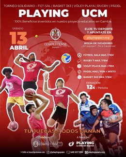 Cartel del multitorneo solidario de Playing, la ONG del deporte, en colaboración con la Universidad Complutense de Madrid