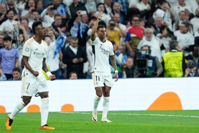 El brasileño Rodrygo Goes (Real Madrid) celebra un gol en Champions ante el Manchester City. 