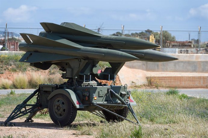 Archivo - Un misil tierra-aire de mediano alcance Hawk, durante el ejercicio 'Eagle Eye' 2023, a 22 de marzo de 2023, en Ibiza, Islas Baleares (España). El Rey ha asistido al ejercicio de activación de Operaciones Permanentes “Eagle Eye” 2023, en el que p