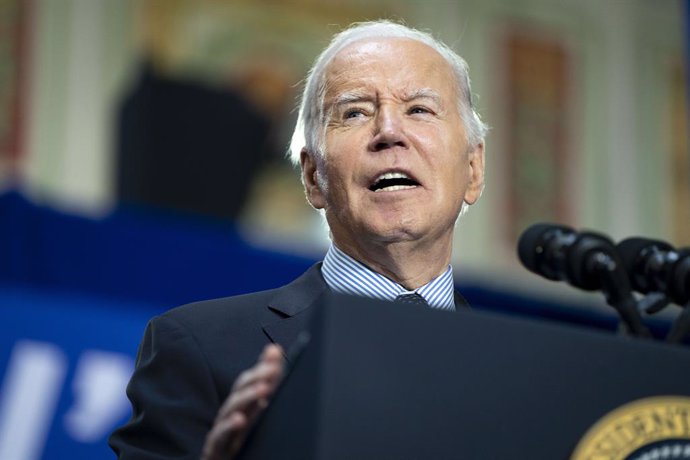 April 9, 2024, Washington, District Of Columbia, USA: United States President Joe Biden delivers remarks on the care economy during an event at Union Station in Washington, DC on Tuesday, April 9, 2024