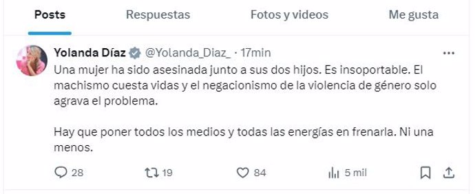 Post de Yolanda Díaz.