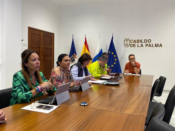 Reunión del Comité Asesor del Peinpal, presidido por el presidente del Cabildo de La Palma, Sergio Rodríguez, en el que se ha aprobado la autorización para posibilitar el regreso a cien nuevas viviendas en Puerto Naos