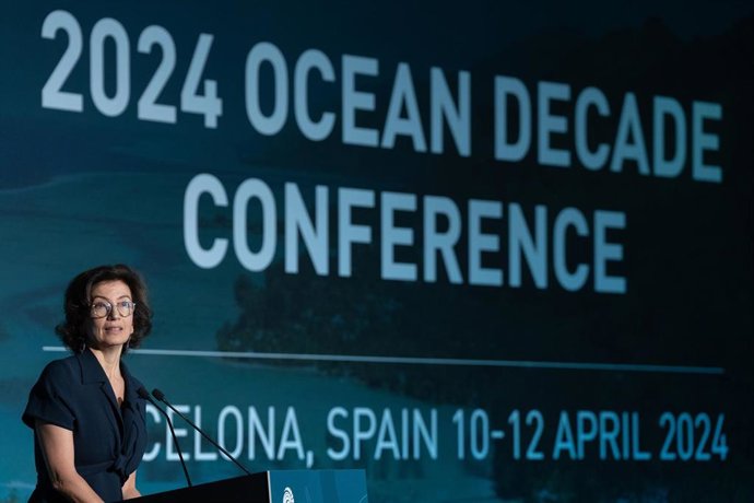 La directora general de la Unesco, Audrey Azoulay, en la Conferencia del Decenio del Océano en Barcelona