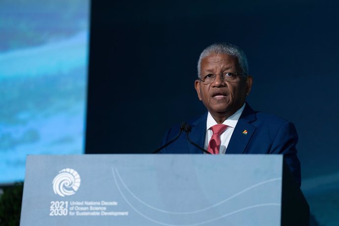 El president de les Seychelles, Wavel Ramkalawan, en la Conferència del Decenni de l'Oceà