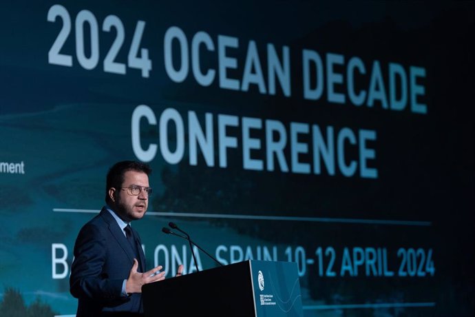 El presidente de la Generalitat, Pere Aragonès, en la Conferencia del Decenio del Oceáno que se celebra en Barcelona