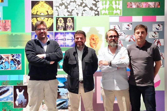 Fernando Gómez de la Cuesta, Javier Bonet, Óscar Florit y Sema d'Acosta en la presentación de la exposición 'Luis Gordillo. Constantes Vitales'.