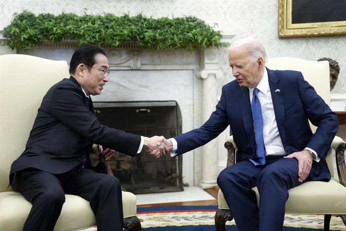 April 10, 2024, Washington, DC, United States: US President JOE BIDEN meets with Prime Minister FUMIO KISHIDA in the Oval Office at the White House in Washington.