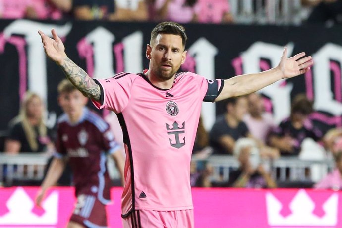 06 April 2024, US, Fort Lauderdale: Inter Miami's Lionel Messi reacts during the US MLS soccer match between Colorado Rapids and Inter Miami CF at Chase Stadium. Photo: Debby Wong/ZUMA Press Wire/dpa